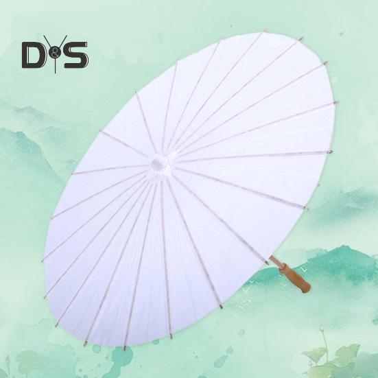 2Pcs White Paper Umbrella Chinese Style DIY Crafts Decorative Oil-paper Painting Umbrella Wooden Handle Oriental Parasol Party Favors