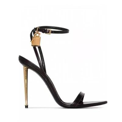 Fashion Summer New Concise 10cm High Heel Padlock Decorative Sandals European and American Fashionable Black Gold Women's Shoes 36-45