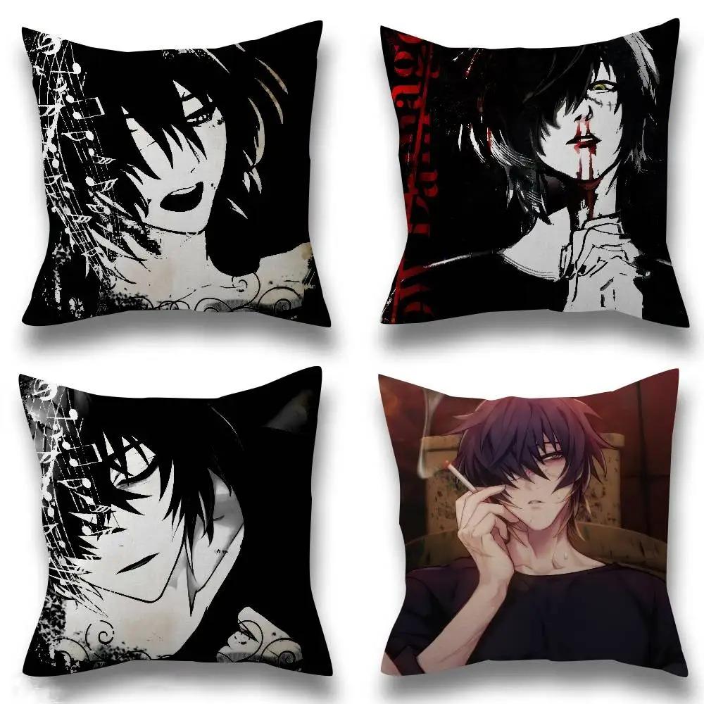 Dark Anime Boy Cushion Cover Gothic Manga Throw Pillow Case Grunge Punk Emo Room Decor for Couch Sofa Bedroom Black Pillowcase