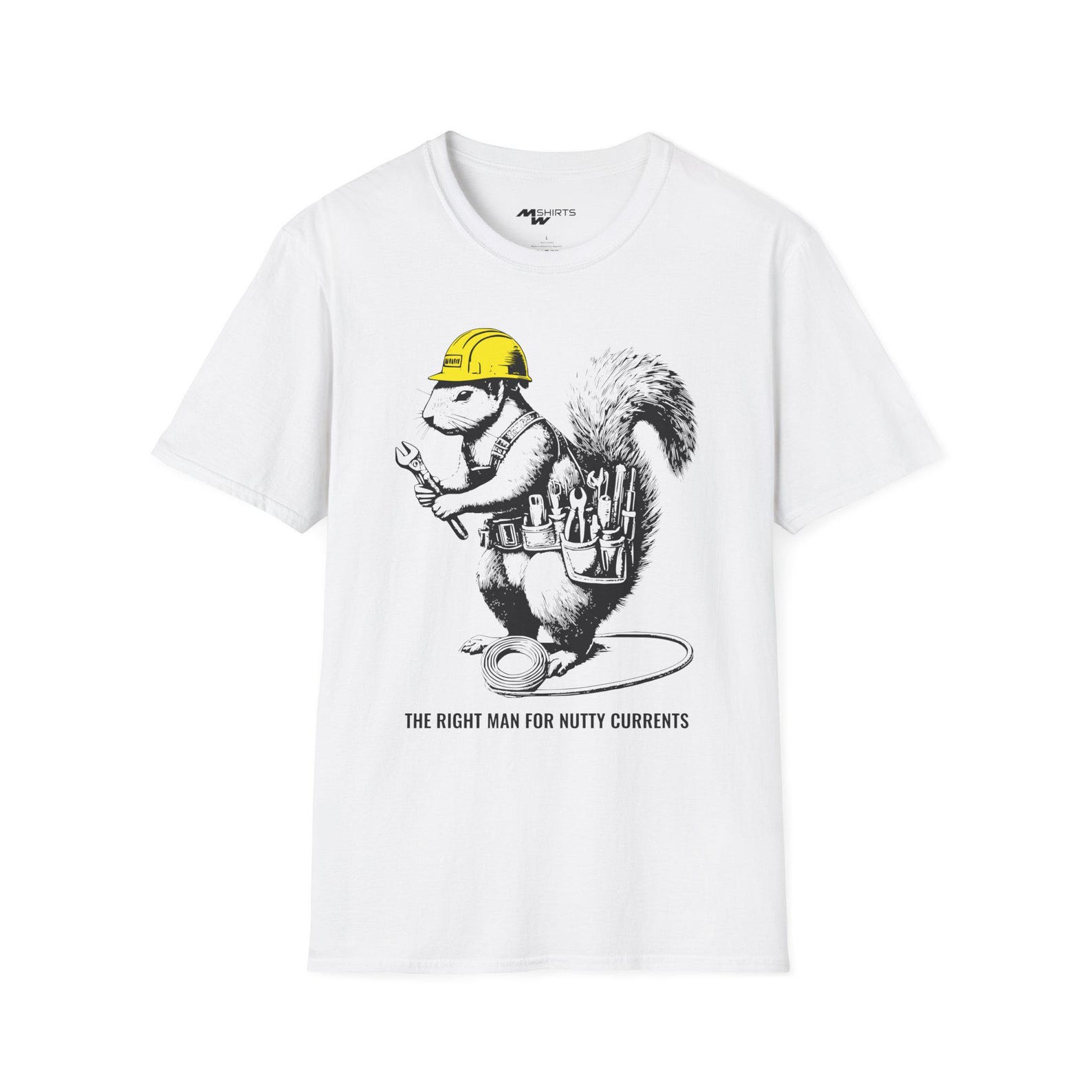 The Right Man for Nutty Jobs/ Engraving-Style Electrician Squirrel T-Shirt XL