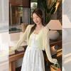 French temperament white thin fungus edge with long-sleeved sunscreen blouse cardigan women's summer with suspenders small top