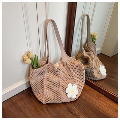 Fabric Large Capacity Shoulder Bags Summer New Hollow Out Female Bags Sale 2026 New Beach Vacati Flowers Women's Handbags