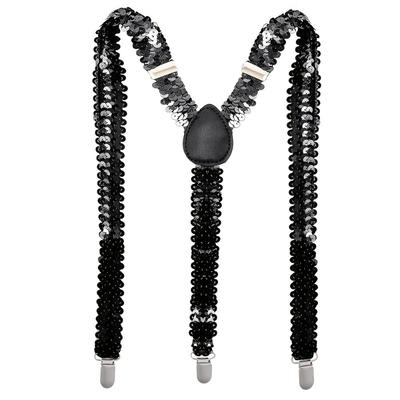 Shinning Fish Scale Sequin Suspenders Party Stage Performances Elastic Y-back Suspenders Adjustable 3-clip Metal Clip Suspenders