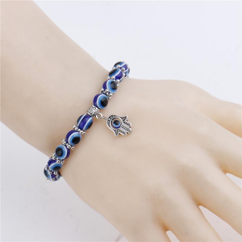 1PC Turkish Blue Eye Bracelet Fatima Palm Demon Eye Beaded Bracelet