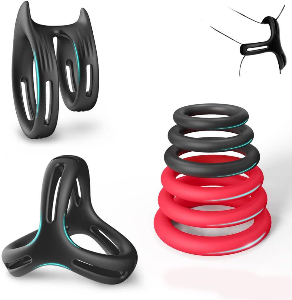 USK-C11 Silicone Triple Ring Men's Scrotum Restraint Crystal Sun Ring