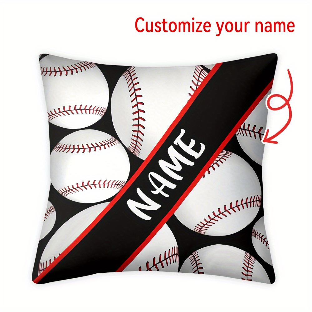 1 customizable baseball pillowcase with personalized name, black and white design, polyester pillowcase with red stitching 45x45cm