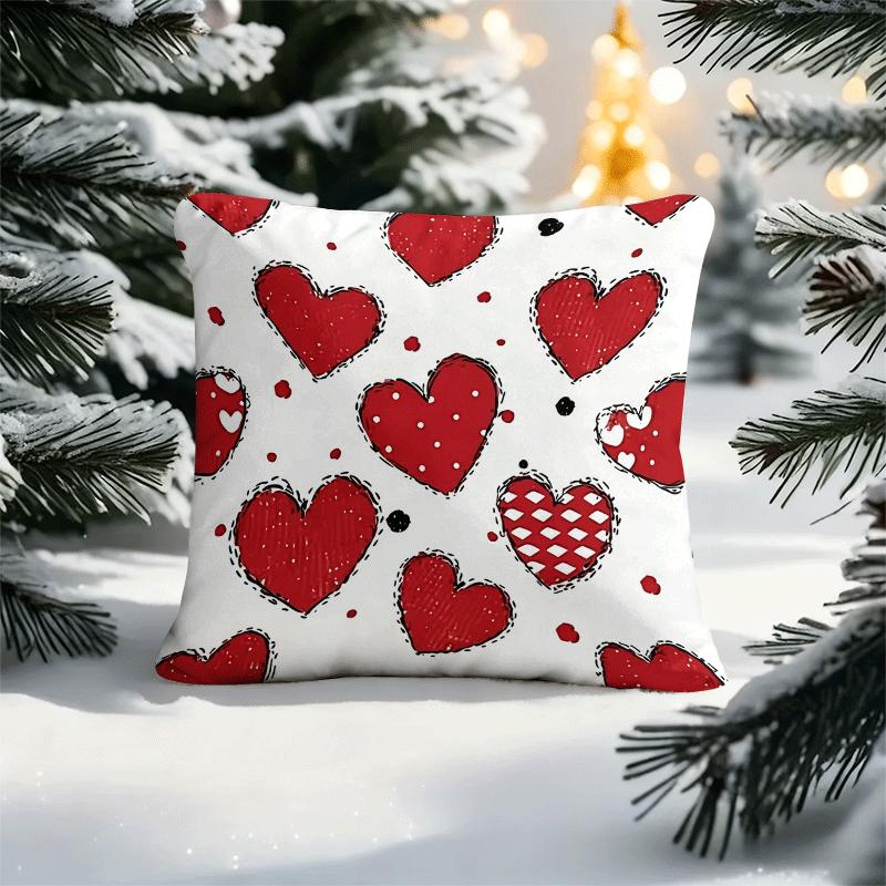 1pc Red and White Heart-Shaped Cover - Contemporary Zippered Hidden Pillow Case Suitable for Sofa, Bed, Living Room - Cozy Holiday Decor 17.72x17.72inch