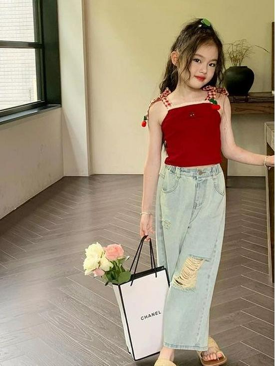 

Джинсы клеш с бантом для девочек - Модные длинные брюки для детей 2025 130cm