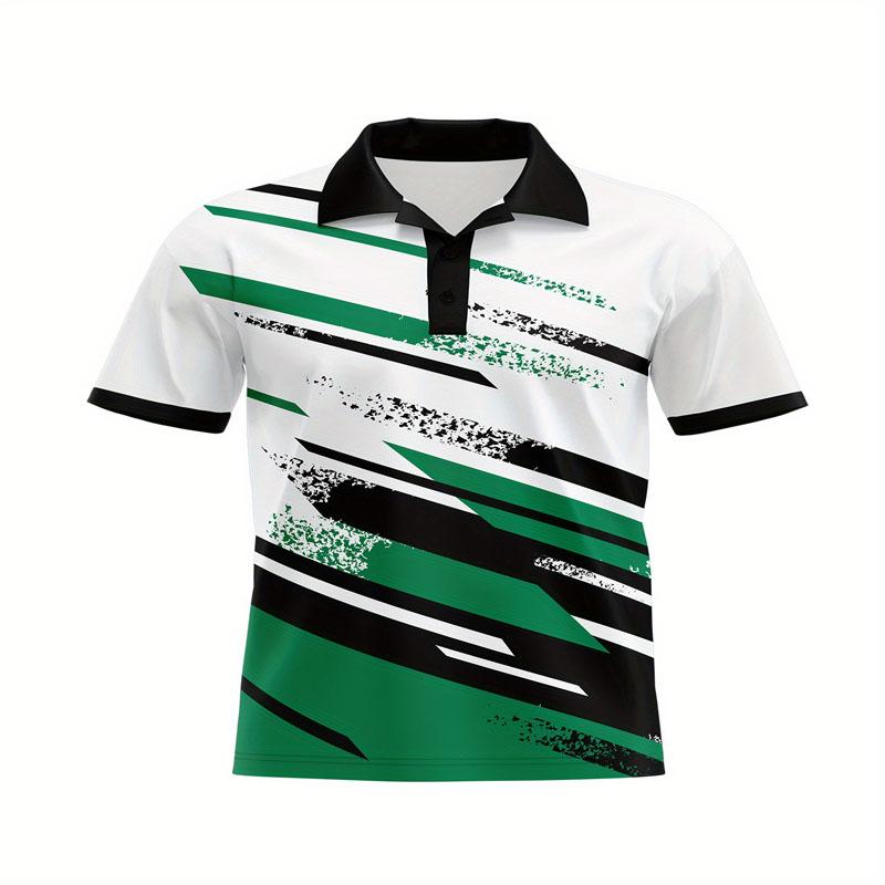 Made of Polyester Men's Summer Fashion Polo Shirt Fabric with Casual Geometric Stripe Pattern Short Sleeves