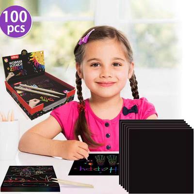 1 Set Regenboog Krassen Papier Mini Schitterend Laser Krassen Notitiekaarten Cartoon Krassen Kunst Schilderij Kaart Kinderen DIY Tekening Speelgoed