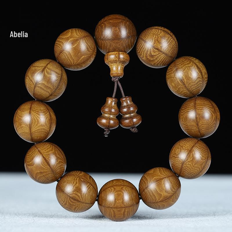 Men's Small-Leaf Red Sandalwood & Green Sandalwood Bracelet with Yellow Rosewood and Ebony Buddhist Beads 2.0".