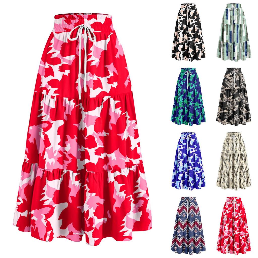 Женская весенняя повседневная юбка с оборками, однотонная юбка, ретро-юбка с цветочным принтом
