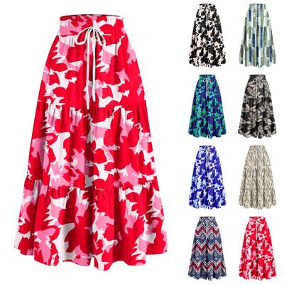 Saia Casual de Primavera com Babados para Mulheres Saia de Cor Sólida Saia Floral Retrô