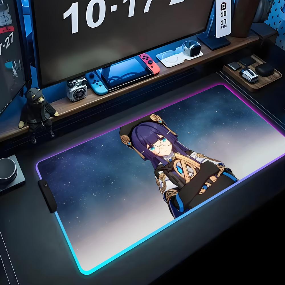 pela honkai star Mouse Pad RGB Gaming Mousepad Big LED Pad PC Desk Mat Luminous Mouse Pad Large Keyboard Mats Table Rug With