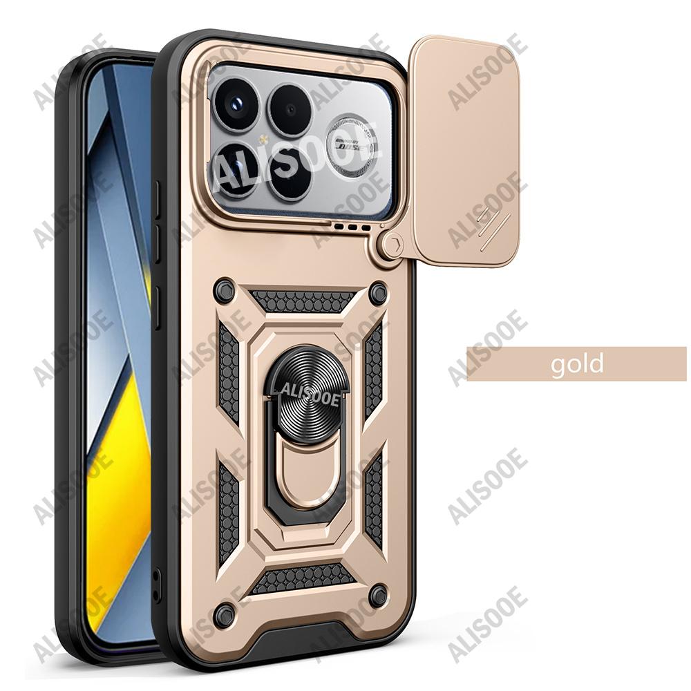

Slide Lens Capa for xiaomi POCO F8 Ultra Case Magnetic Ring Kickstand Holder Shockproof Phone Cover Funda for POCO F8 Ultra золотий