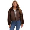 Vintage Style Womens Plush Fleece Bomber Jacket Windproof Warm Loose Fit Lapel Zipper Short Coat Long Sleeves Outerwear Autumn Winter Tops