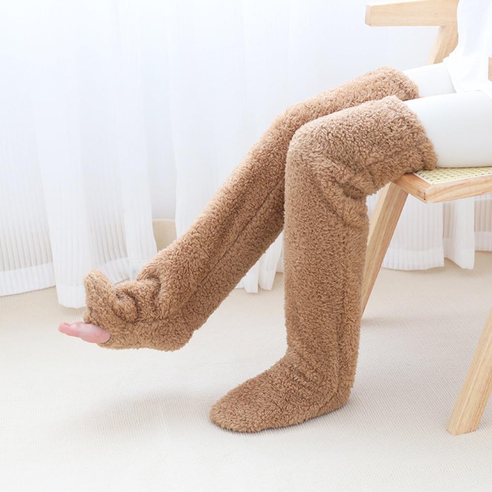 Long Coral Fleece Stockings Thicken Thigh High Socks Simple Plush Stockings Women  Men Women