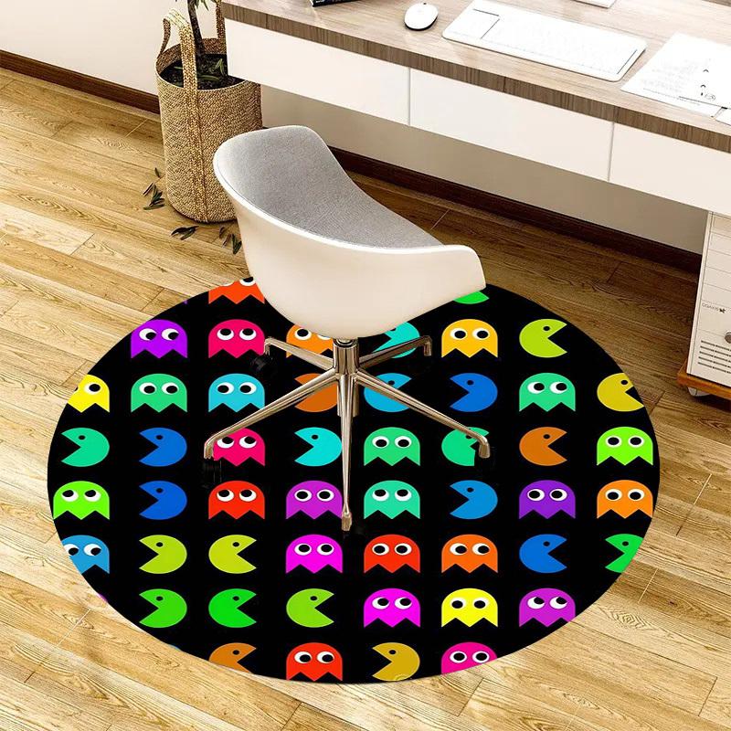 1pc Pac Man Characters Pattern Round Carpet, Made of Polyester,Perfect for Decorating Office Chairs, Living Rooms