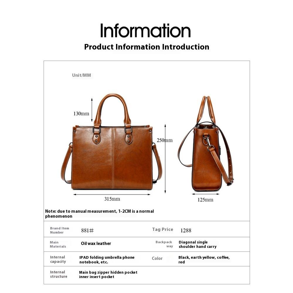Bag Women's Oil Wax Splicing Genuine Leather Women's Bag European and American Style Cowhide Versatile Portable Shoulder Messenger Bag