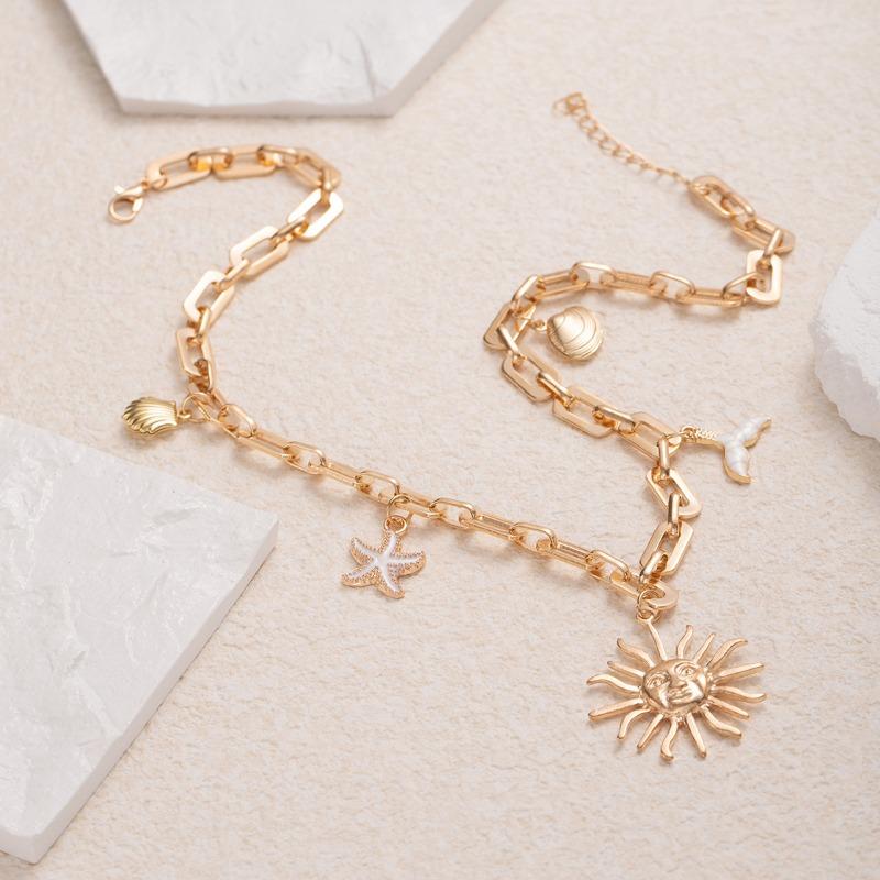 Vacation style necklace retro jewelry female starfish shell fishtail fashion alloy sun pendant