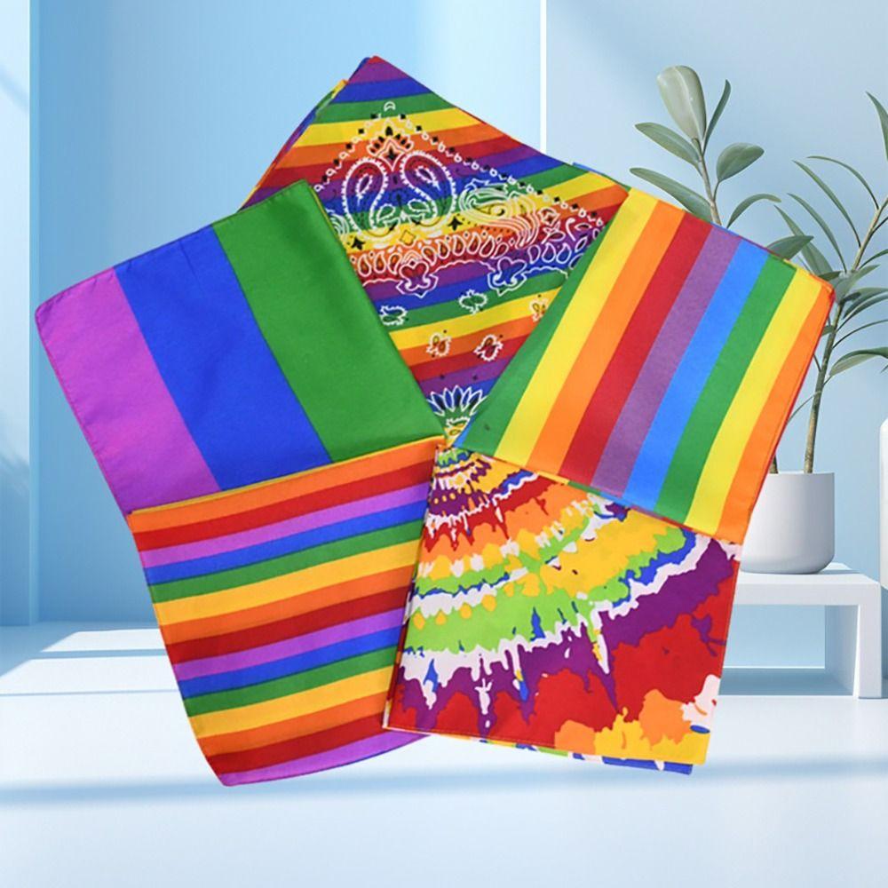 Trendy Pride Festival Pocket Square Scarf Rainbow Colorful Headband Wristband Lesbian