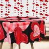 Red Heart Round Tablecloth, Valentine'S Day Love Design Black Background Table Cloth, Waterproof Party Decorative Cover Cloth