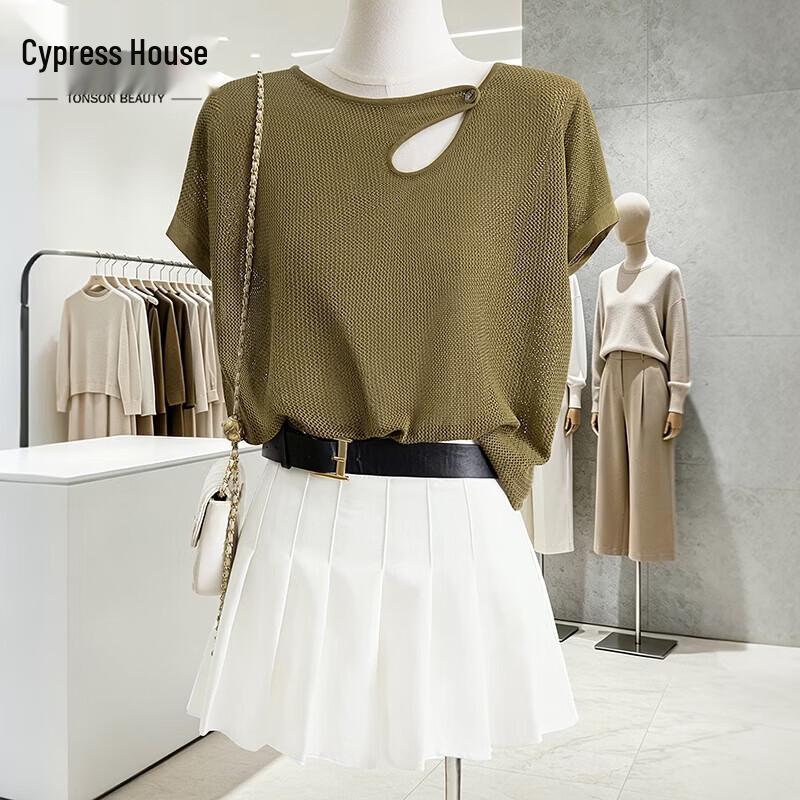 Cypress House Women s Solid Short Sleeve Round Neck Knitted T-Shirt One Size