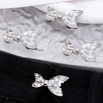 Adjustable Fish Tail Waist Clasp For Jeans Detachable Rhinestones Pearls Decorated No Sew Design