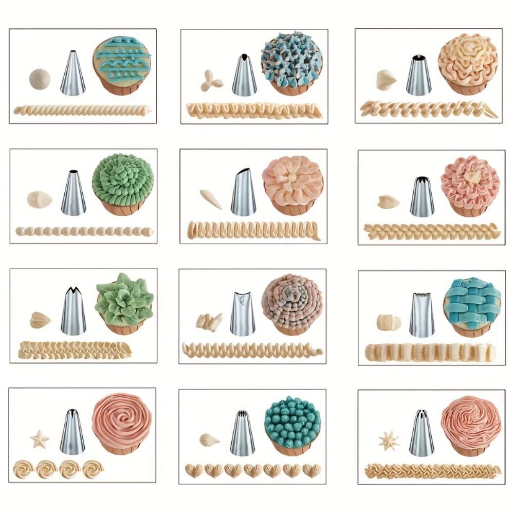 12 Heads Piping Tips Set Stainless Steel Flower Frosting Nozzles  Kitchen Gadgets