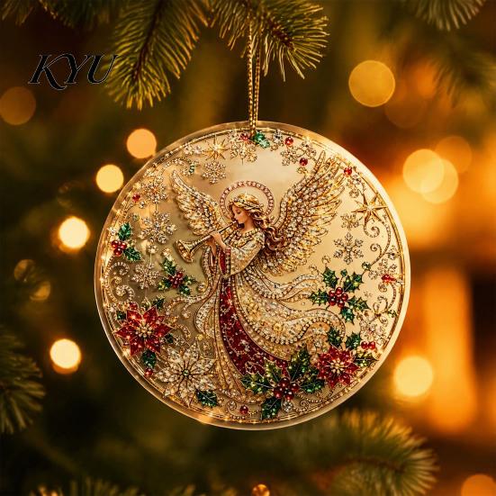 Office Holiday Decorations Christmas Acrylic Hanging Ornament, 2D Flat Double Side Printed Personalized Gifts Santa Snowman Pendant for Tree