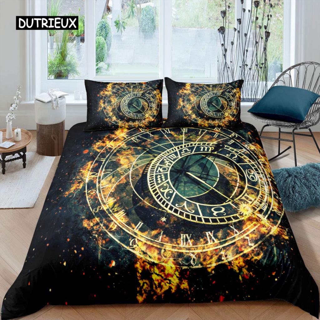 Constellation Duvet Cover Set Golden Pattern Comforter Cover Zodiac Signs Starry Sky Animal Queen Size Quilt Cover for Boy Men