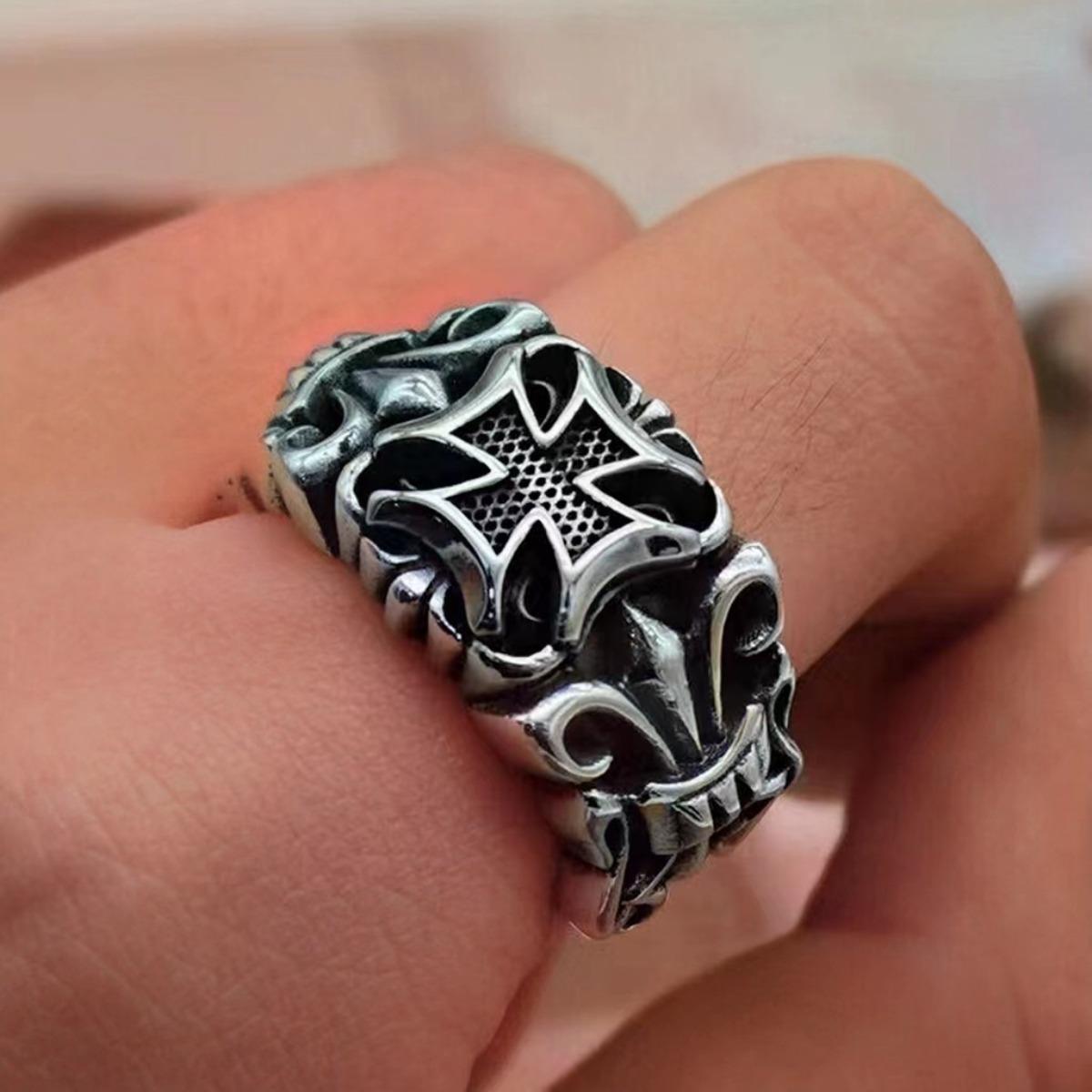 

Vintage Cross Rings, Adjustable Hip Hop Punk Index Finger Ring for Men, Gothic Bold Jewelry resizable