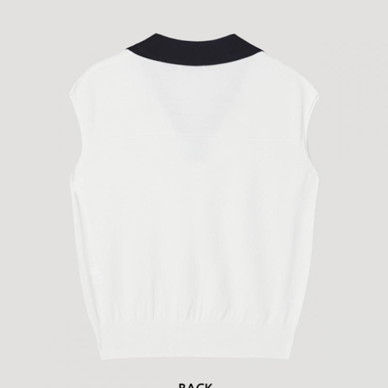 [She S miSS] Color Matching Open Collar SleeveleSS Knit Top SSkpop21050