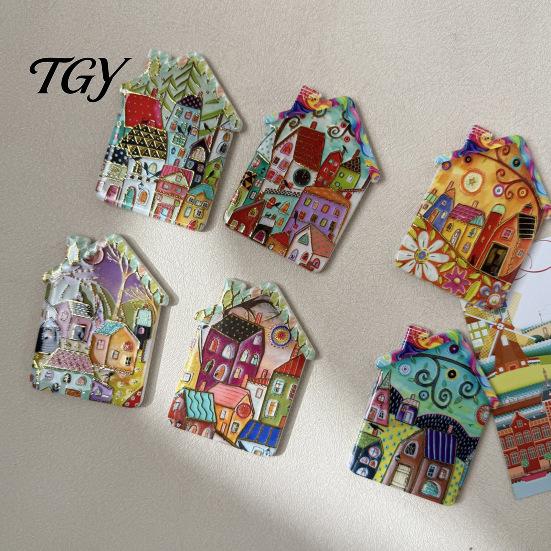 Lockers Decorative Magnets Vintage House Refrigerator Magnet, Colorful Fairy Tale Town Cottage Pattern Fridge Magnetic Kitchen Decoration Accessories