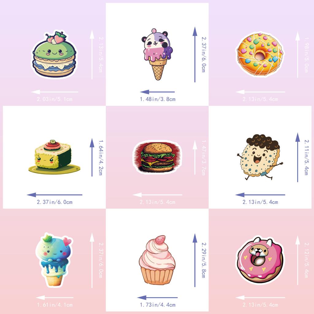 50 Cat Donuts Gourmet Stickers Kids Graffiti Toys Burger Gourmet Dessert Stickers Outside