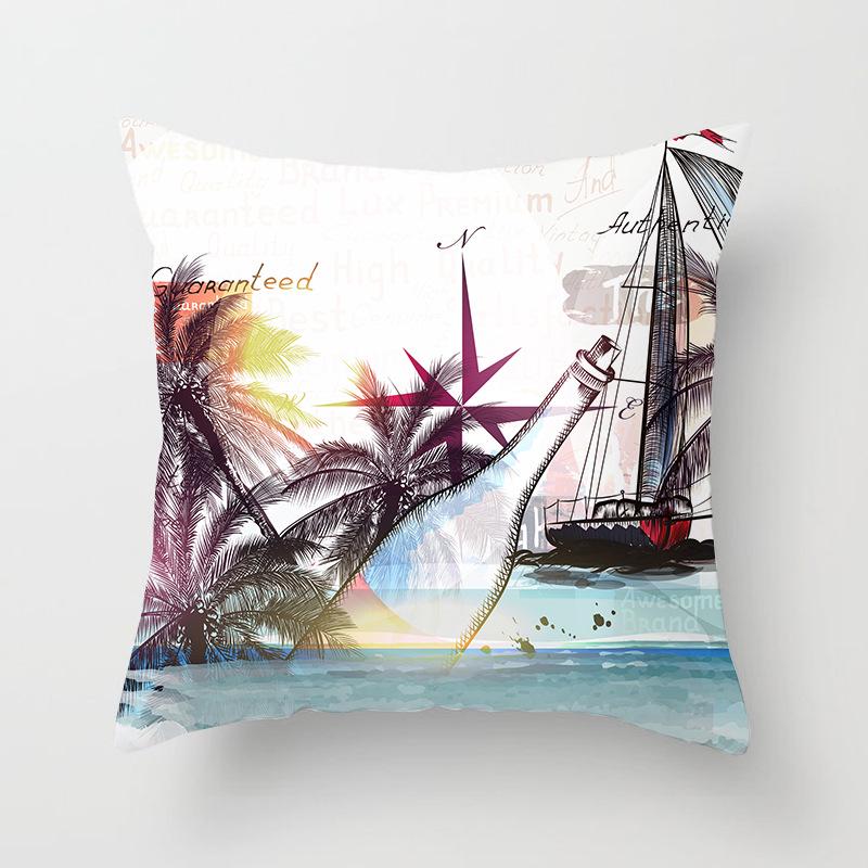 Ins Home Supplies Hand-painted Ocean Car Pillow Office Cushion Cover
