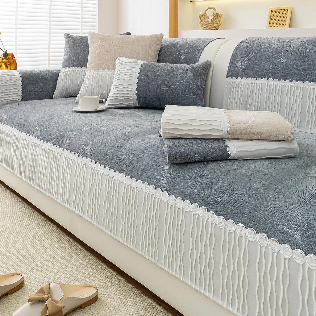 Chenille Sofabezug Rutschfest Universell Couchkissen Handtuch für Wohnzimmer Staubdichte Sofamatte Möbelschutz Heimdeko