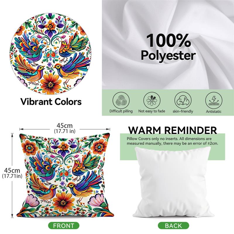 1Pc Birds Flowers Mexican Style Pillow Cover For Home Living Room Bedroom Sofa Office Decorative Pillowcase Soft Throw Pillows