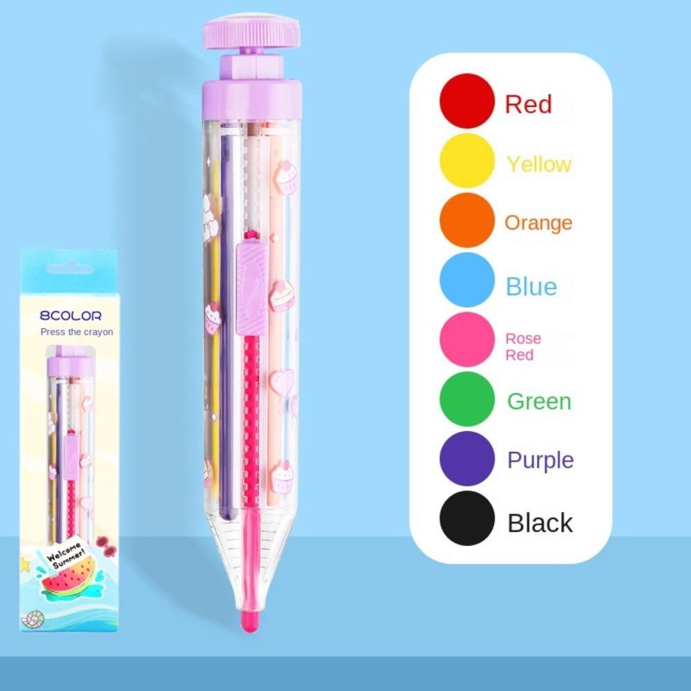 

1Pc 8 In 1 Multicolor Crayons Creative Push Style DIY Replaceable Oil Pastel Colored Pencil for Kids Graffiti Painting Tools фіолетовий