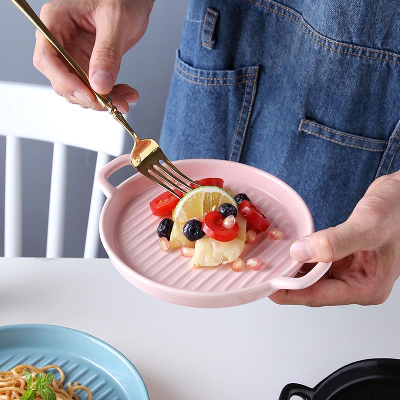 Ins Nordic Plate Personality Home Hotel Restaurant Dish Plate Ceramic Binaural Baking Plate Pizza Plate Fruit Plate Tray