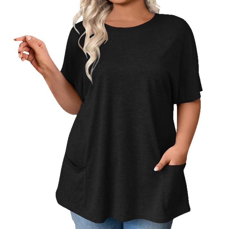 Neues Sommer-T-Shirt für Damen in Übergröße, lässig, kurzärmelig, locker und einfarbig