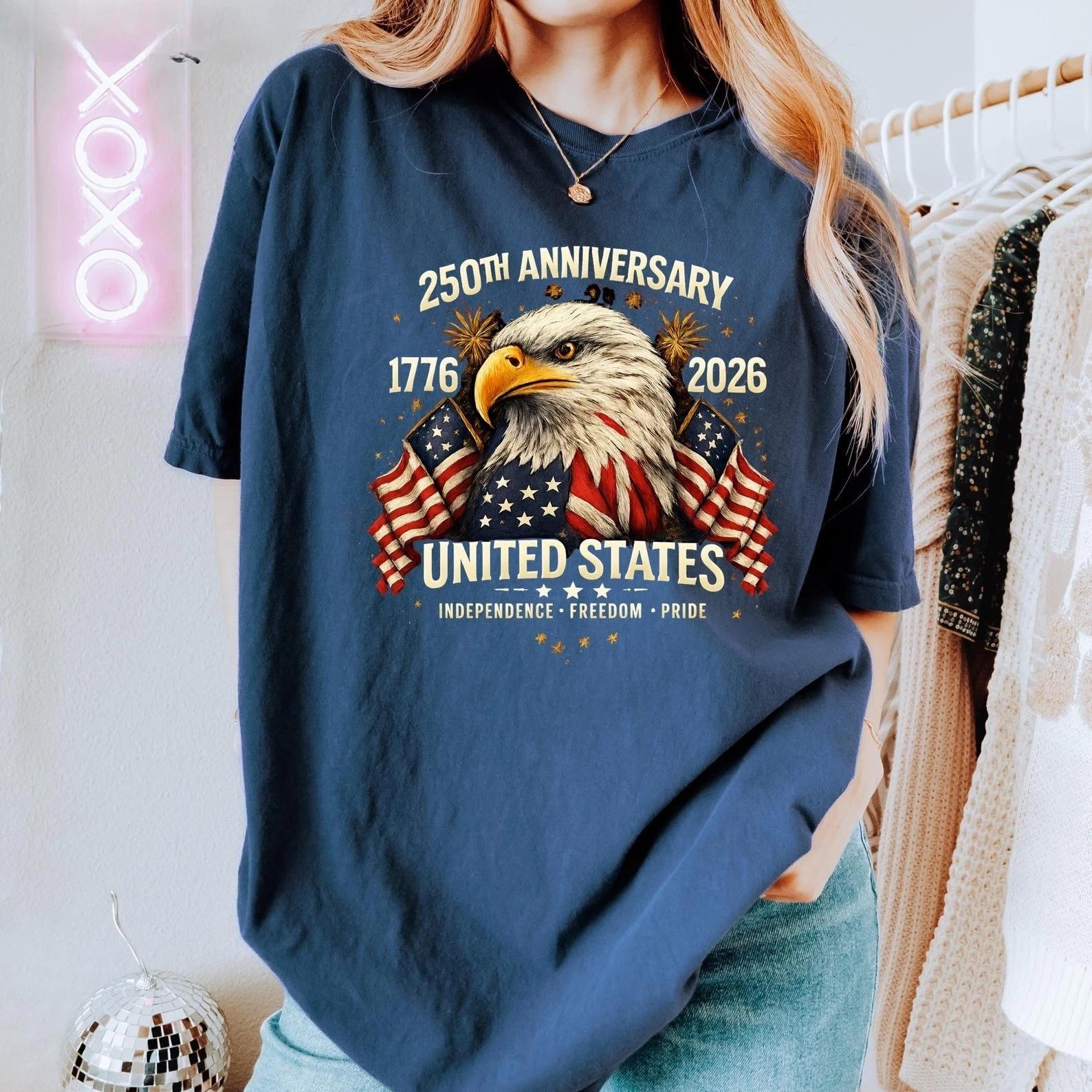 250th Anniversary USA 1776-2026 Eagle Independence Freedom T-Shirt M