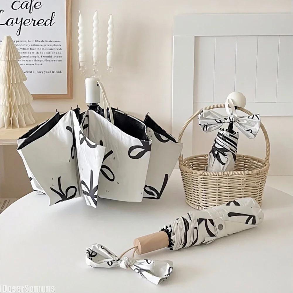 New INS Bow-knot Vinyl Sun Umbrella Sun and UV Portable Compact Exquisite Rain Shine Luxury Women Foldable Protection Parasol