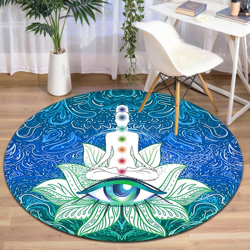 1Pc Chakras Theme Printed Circular Carpet, Home Door Mat, Outdoor Travel Protection Carpet A2