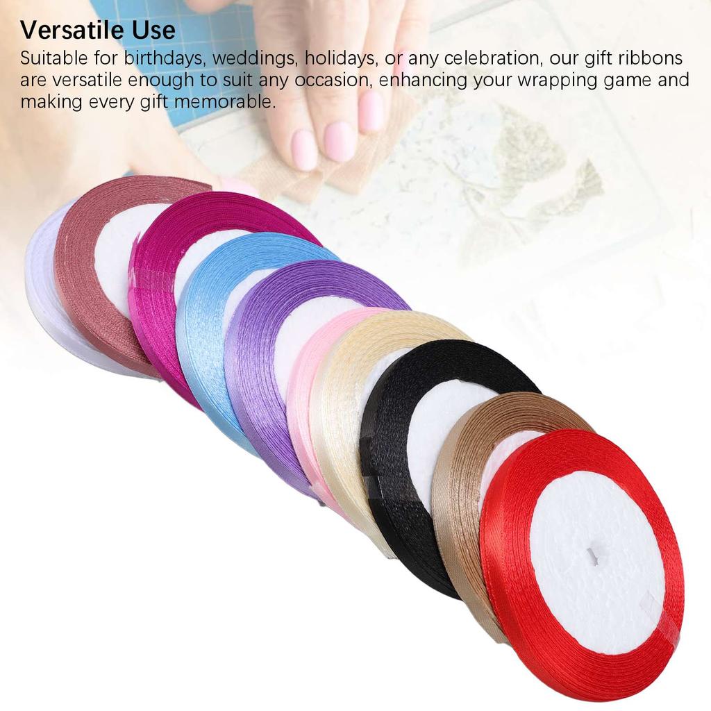 10Pcs 0.6cm Gift Wrapping Ribbon Polyester Multicolors Exquisite Decorative Ribbons Roll for Birthda