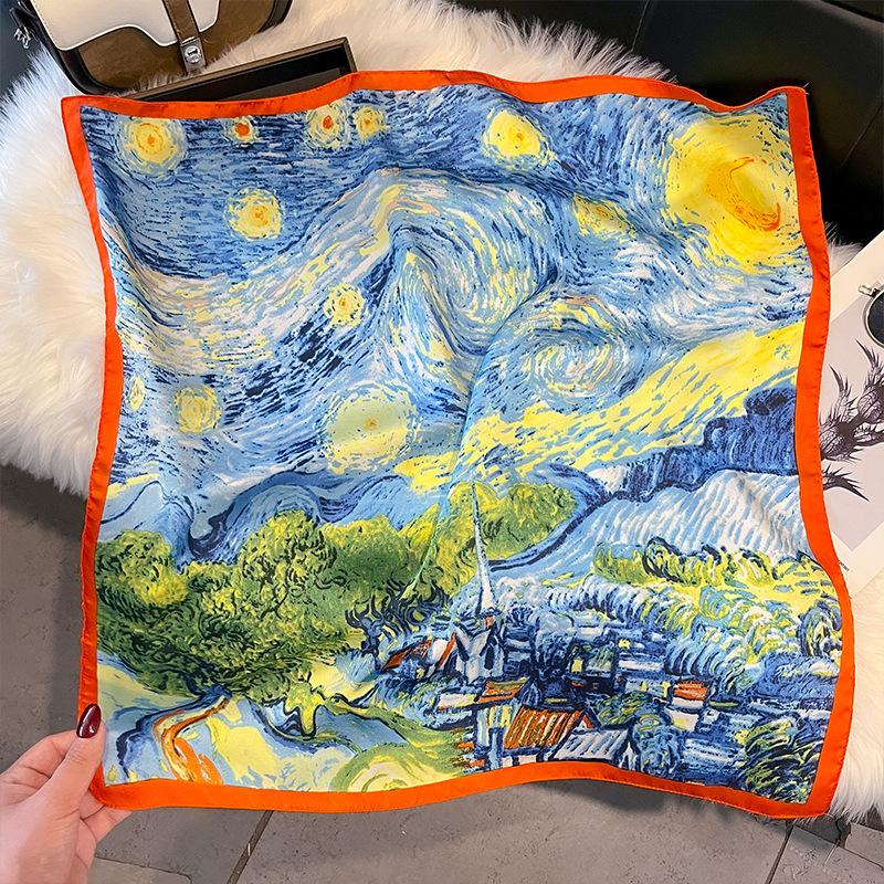 New 71 * 71cm Korean Version Small Square Scarf Women's Silk Scarf Spring and Summer Thin Sunscreen Scarf Neck Protection Bag Headband Versatile