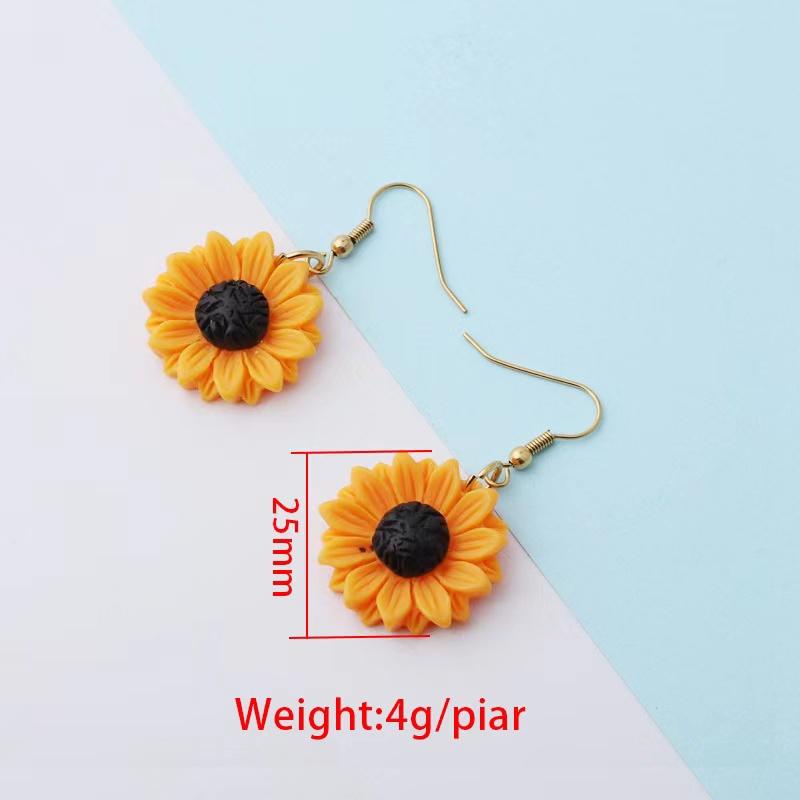 Boucles d'oreilles en résine de tournesol pour filles et femmes, 25mm, faites à la main, mignonnes breloques à dos plat, cadeau amusant