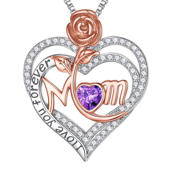 Rose Heart Pendant Necklace with Rhinestones Elegant Alloy Jewelry Lightweight Tarnish-Resistant Shiny Gift for Mother's Day Birthday
