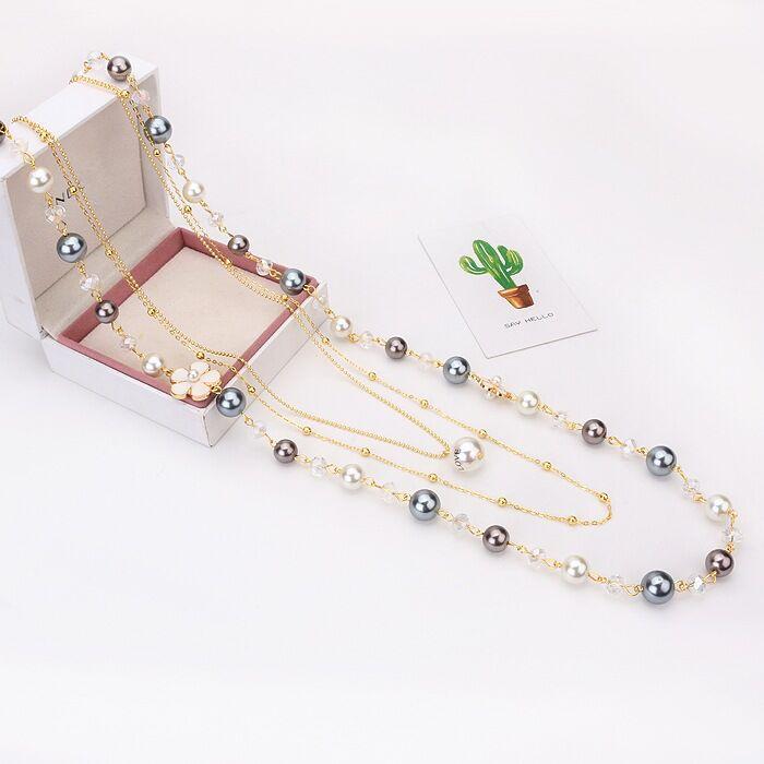 Exquisite Long Multilayer Pearl Sweater Chain Necklace Female Fashion Famous Long Necklace Jewelry Collier Femme Party