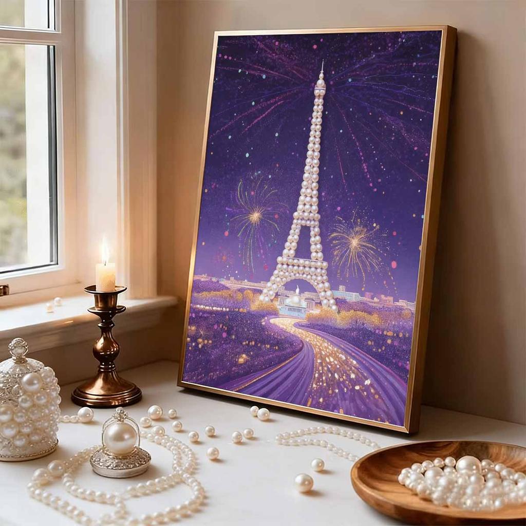 DIY Diamond Art Pearl Painting Kit for Adults, Romantic Tower Shaped Pearl Art Painting Wall for Home Office Decor Handmade Gift